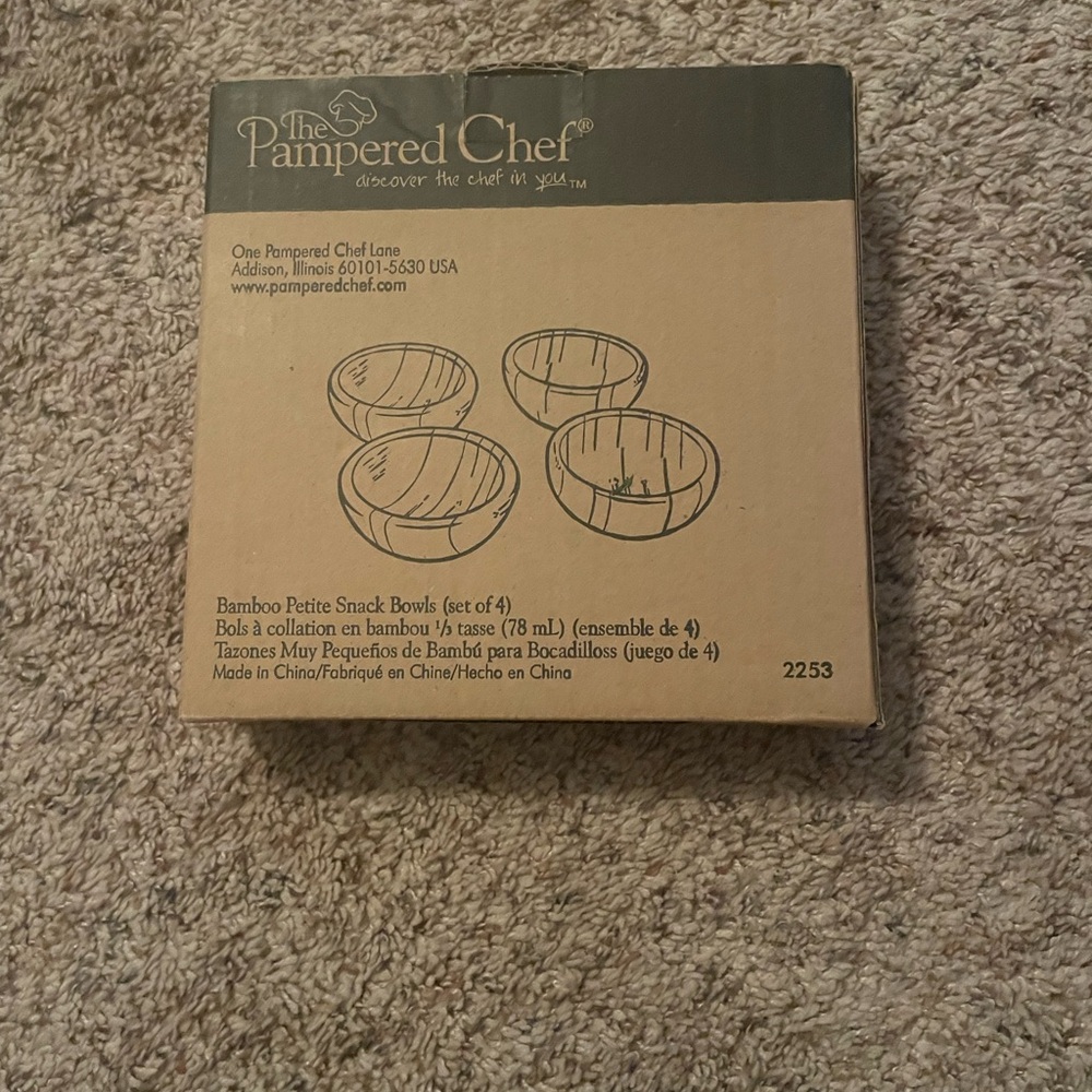 Pampered Chef Bamboo Snack Bowls Set of 4 NIB #2253